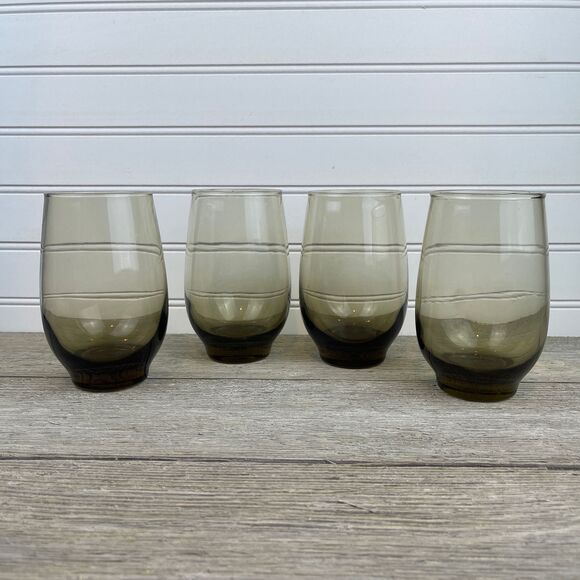 Vintage Libbey Glass Tempo Brown Flat Tumbler | 14oz Glass | Set of 4 - Picture 1 of 9
